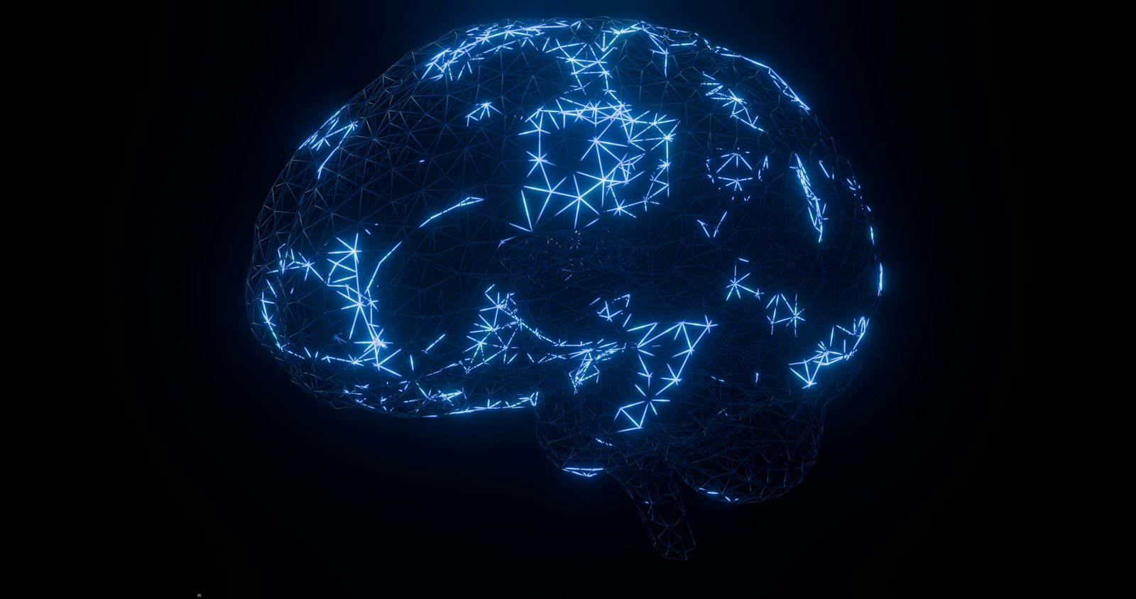 Glowing wireframe of a brain representing artificial intelligence